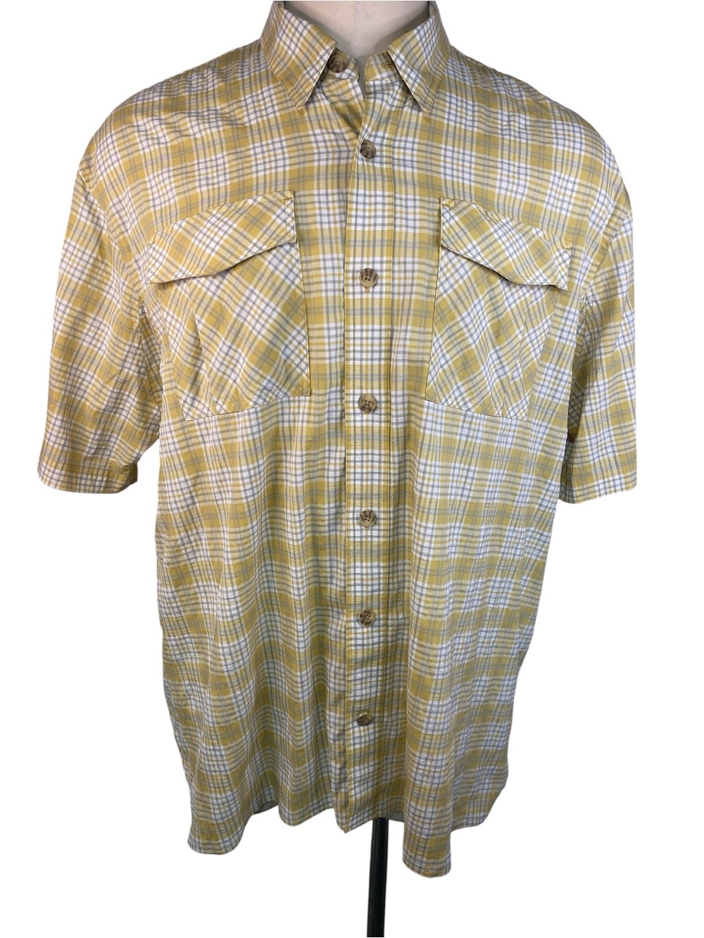 Duluth Trading Company Yellow Plaid Short-Sleeve Button-Up Shirt Men’s XL